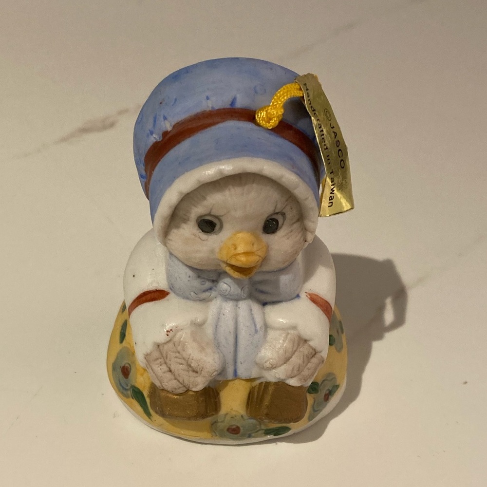 JASCO Vintage Blue Bonnet Duck Ornament Figurine Bell Decorative Holiday Accent